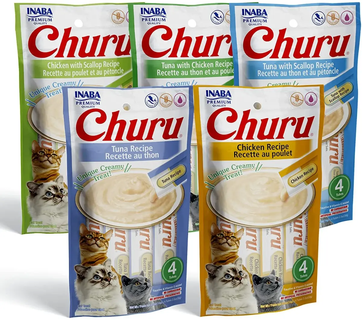 INABA Churu Lickable Creamy Purée Cat Treats 5 Flavor Variety Pack 10 oz (20 Tubes) | Hydrating & Low Calorie - main product image