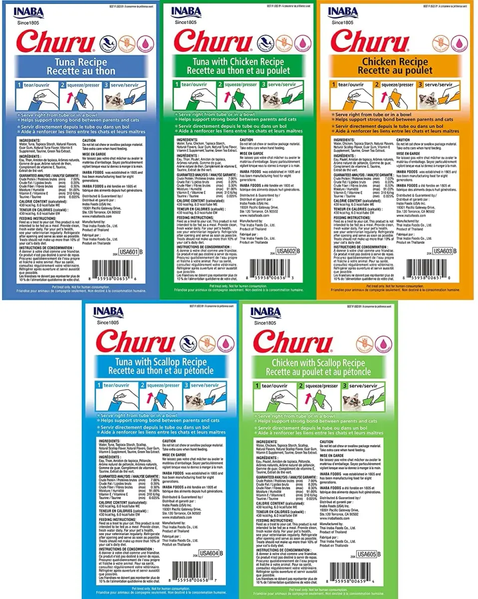 INABA Churu Lickable Creamy Purée Cat Treats 5 Flavor Variety Pack 10 oz (20 Tubes) | Hydrating & Low Calorie - view 2