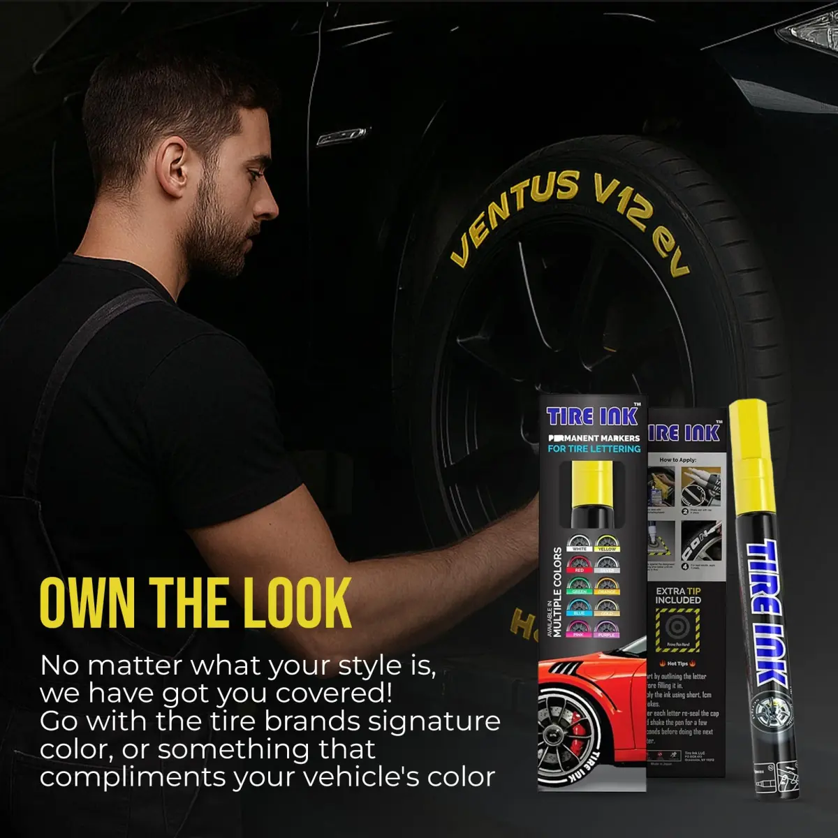 Tire Ink Yellow Tire Paint Pen - Waterproof Permanent Marker for Car Wheels | 1 Count (Pack of 1) | Made in Japan - view 7