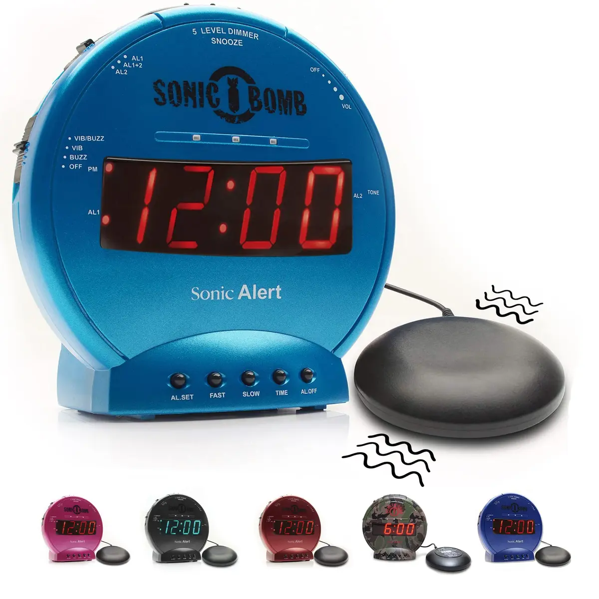 Sonic Alert Sonic Bomb Dual Alarm Clock with Bed Shaker, Turquoise, Large | Heavy Sleepers Wake with a Shake - main product image