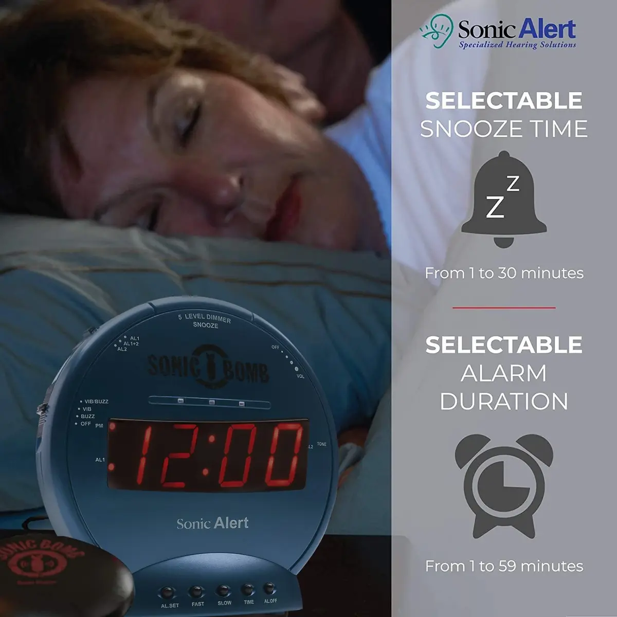 Sonic Alert Sonic Bomb Dual Alarm Clock with Bed Shaker, Turquoise, Large | Heavy Sleepers Wake with a Shake - view 5