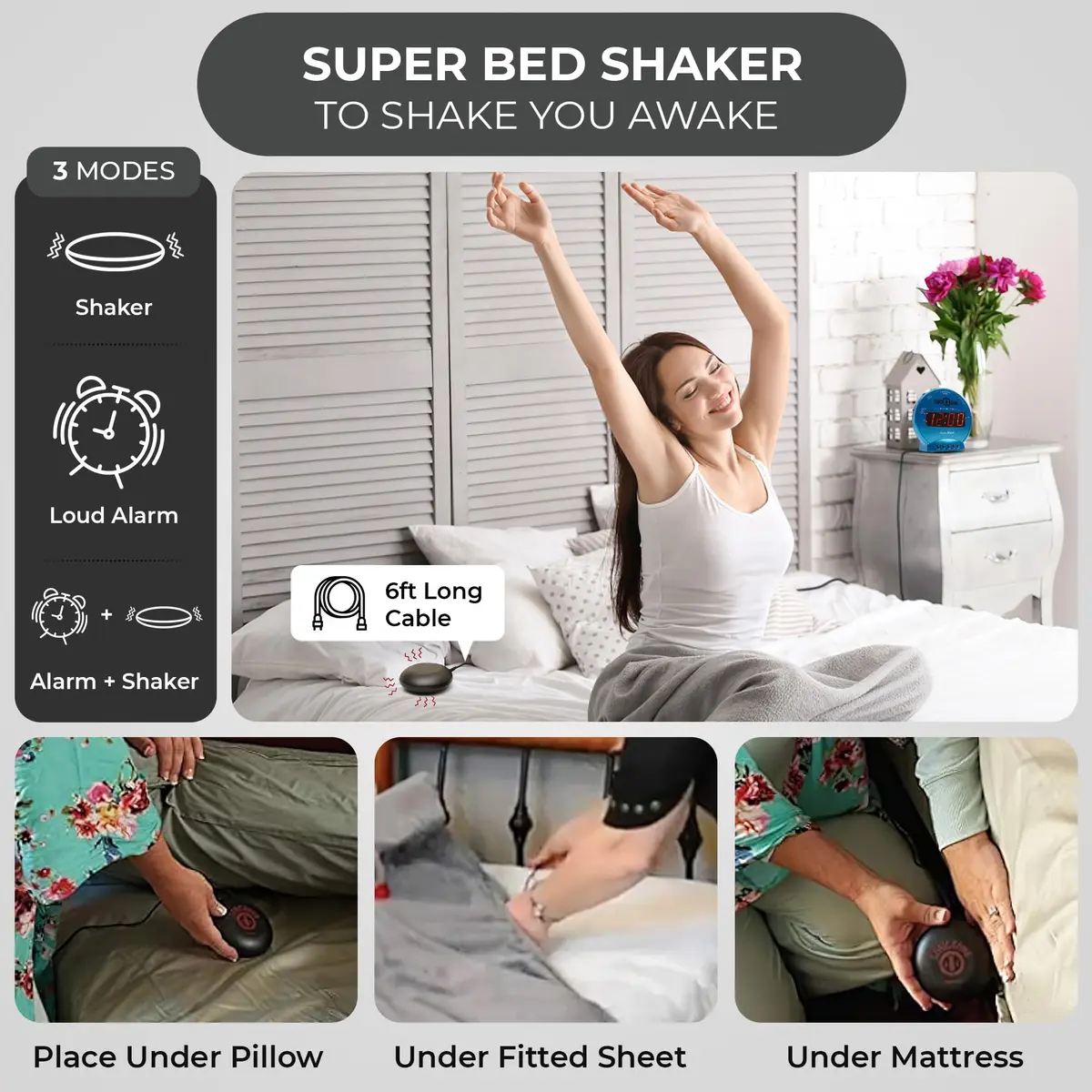 Sonic Alert Sonic Bomb Dual Alarm Clock with Bed Shaker, Turquoise, Large | Heavy Sleepers Wake with a Shake - view 2