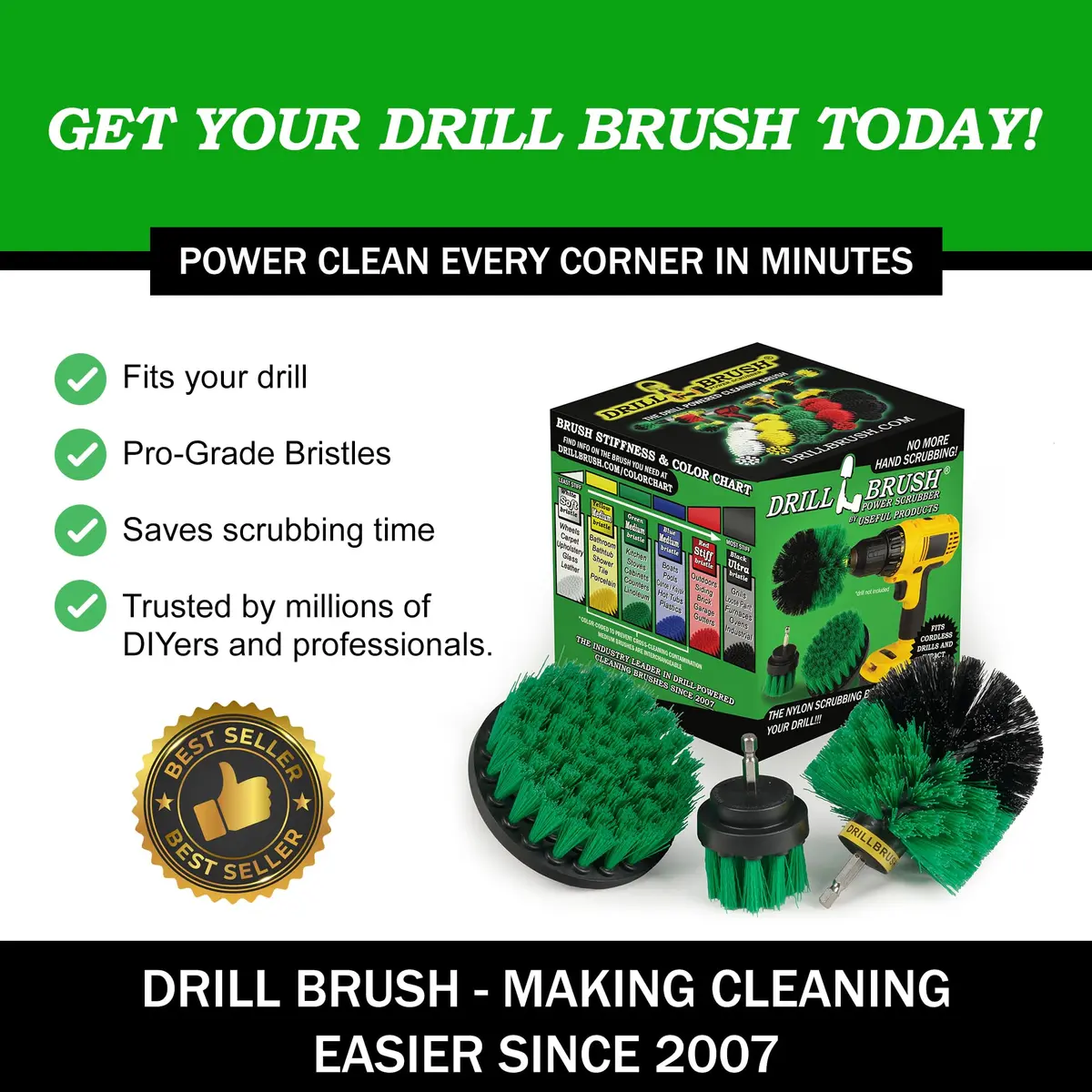 Drillbrush Green Kitchen Drill Brush Set for Oven, Air Fryer & Cabinets | Power Scrubber for Fast Kitchen Cleaning - view 6