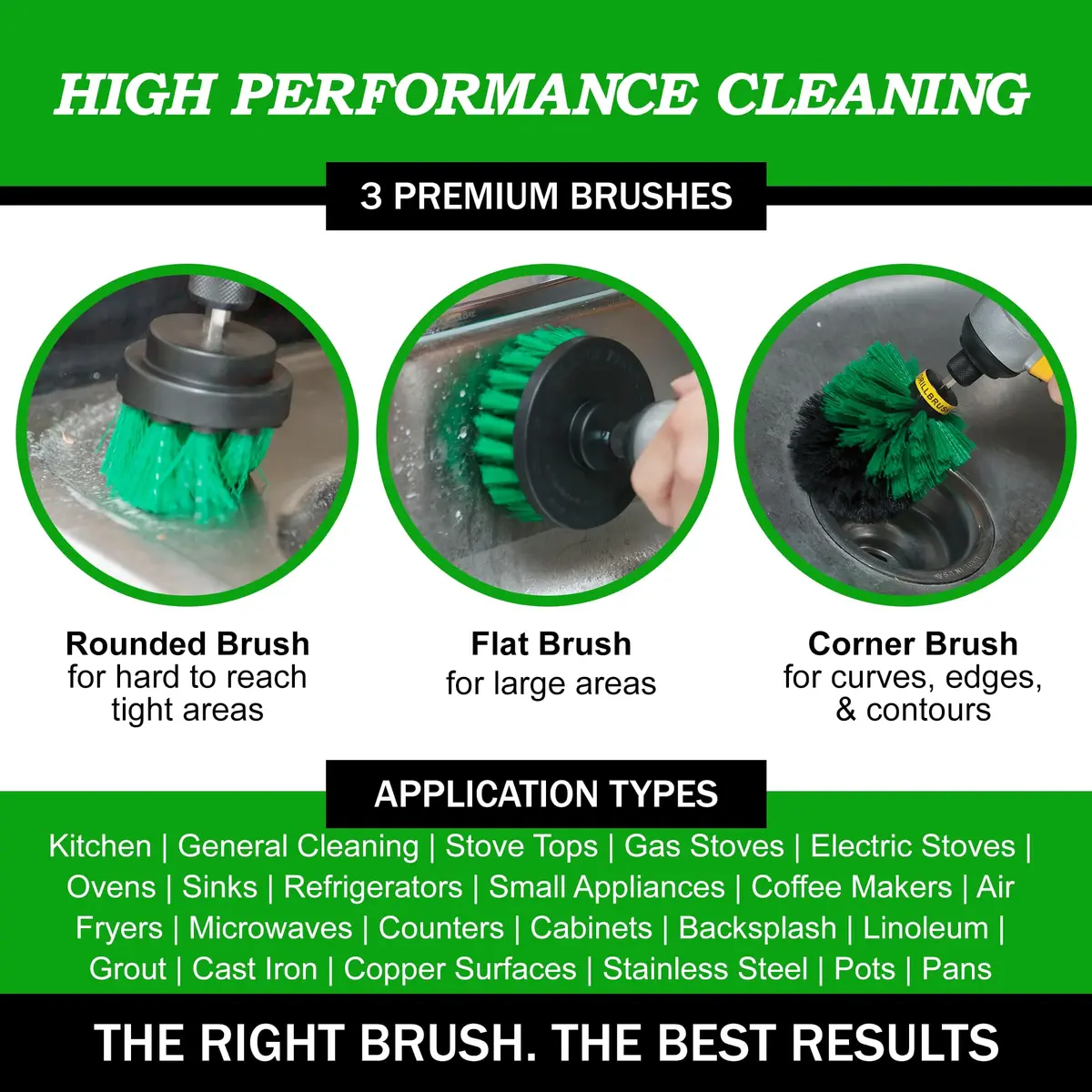 Drillbrush Green Kitchen Drill Brush Set for Oven, Air Fryer & Cabinets | Power Scrubber for Fast Kitchen Cleaning - view 2