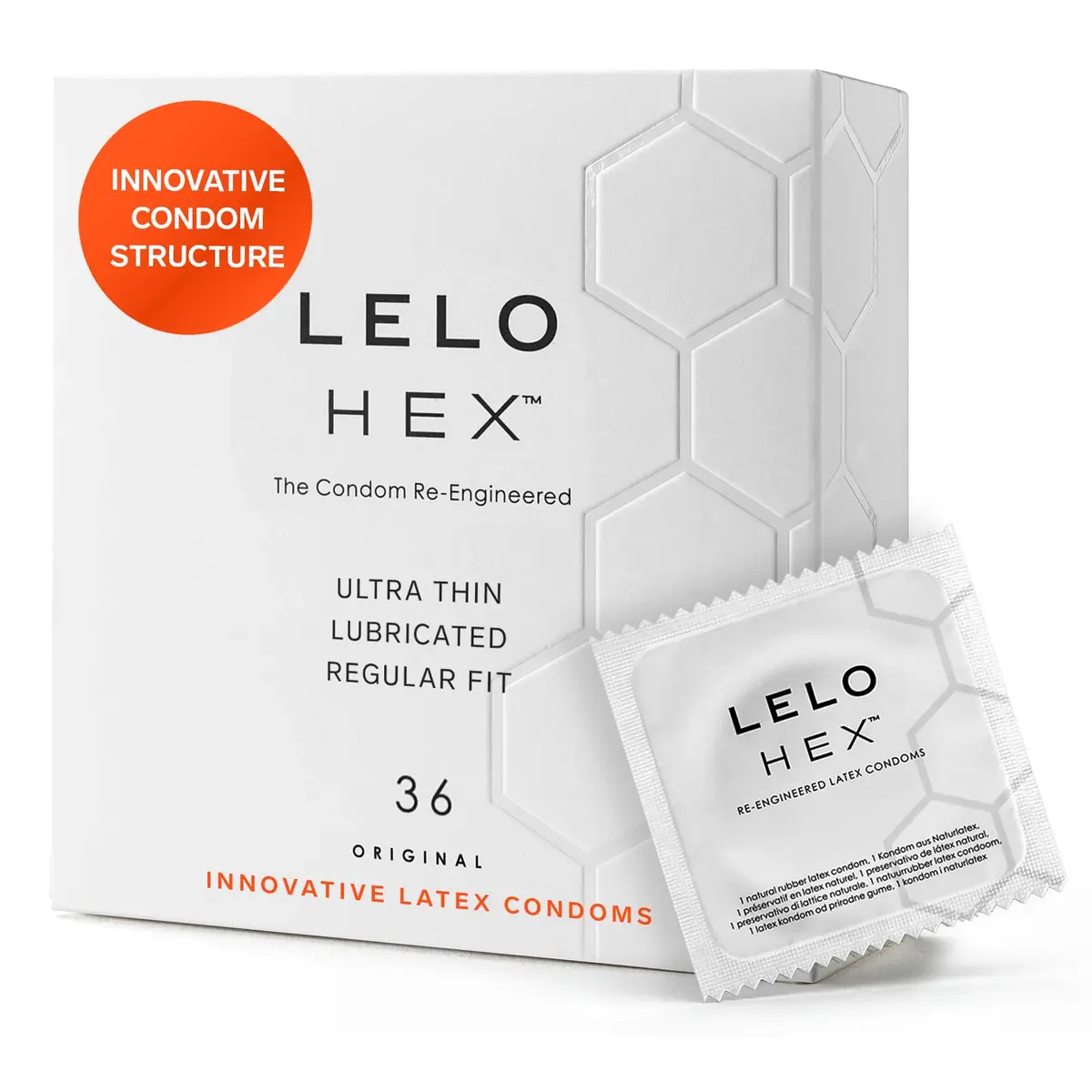 LELO HEX Original Ultra Thin Condoms 36 Pack | Increased Strength, 54mm Nominal Width - main product image