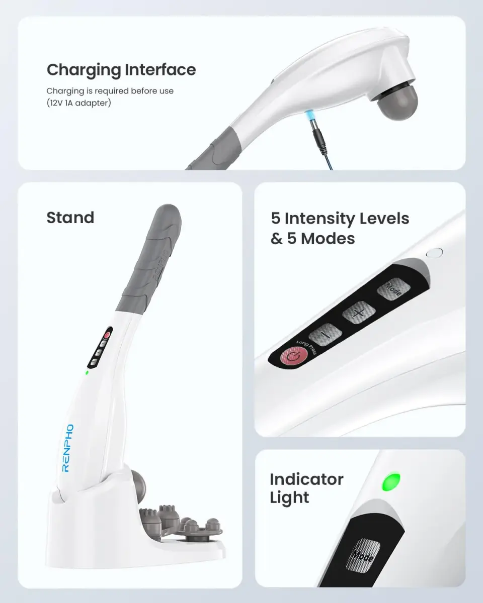 RENPHO Rechargeable Handheld Back Massager with 5 Speeds & Modes, 1.76 lb | Deep Tissue Muscle Relief - view 4