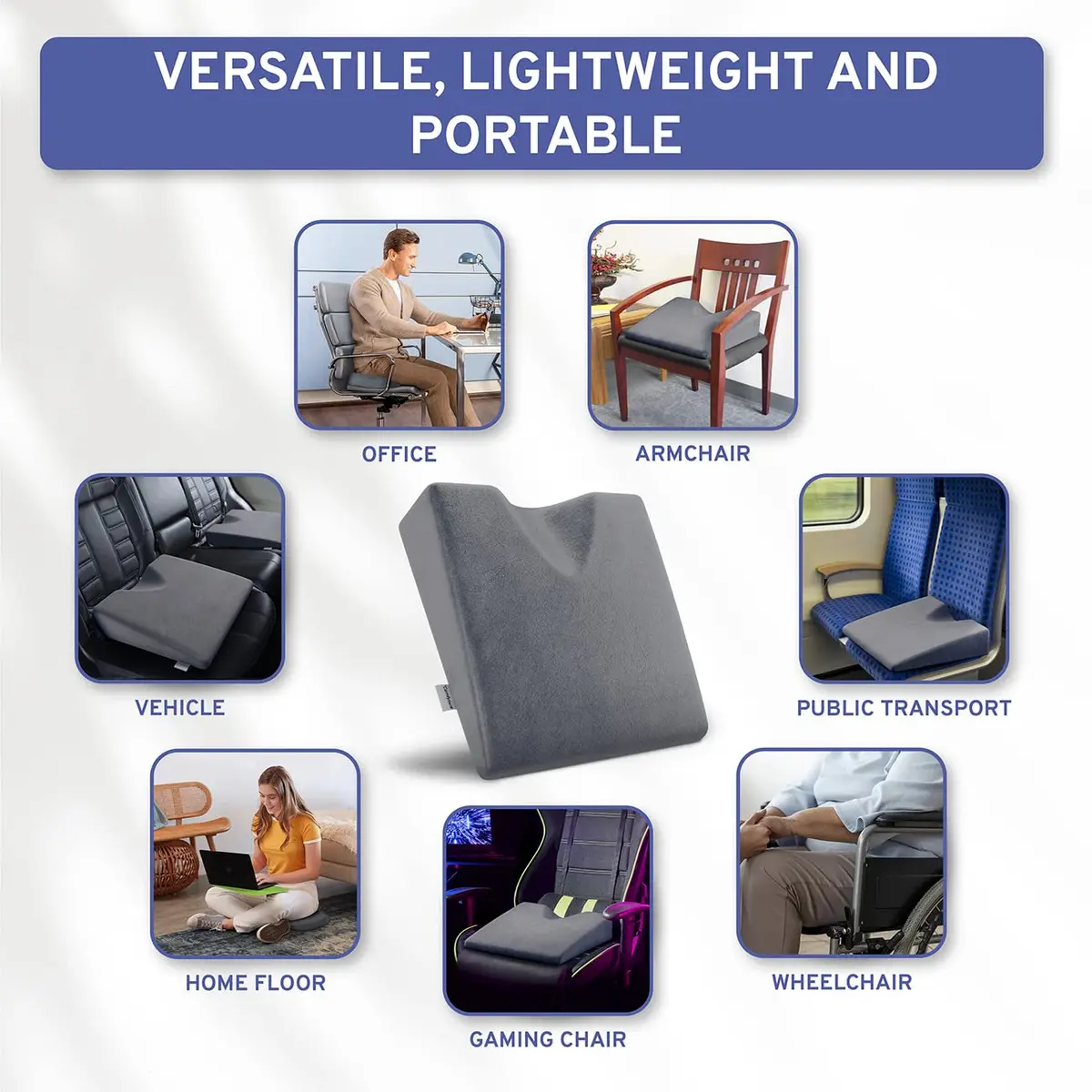 ComfySure Wedge Seat Cushion with Memory Foam | Orthopedic Tailbone Pain Relief for Car & Office Chairs (Grey) - view 5