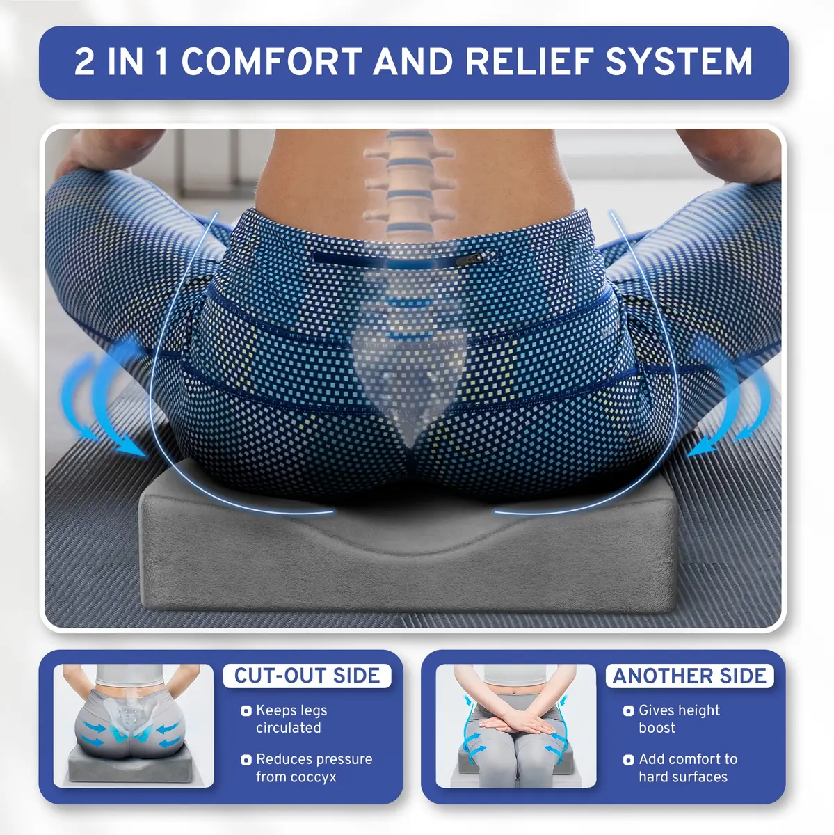 ComfySure Wedge Seat Cushion with Memory Foam | Orthopedic Tailbone Pain Relief for Car & Office Chairs (Grey) - view 2