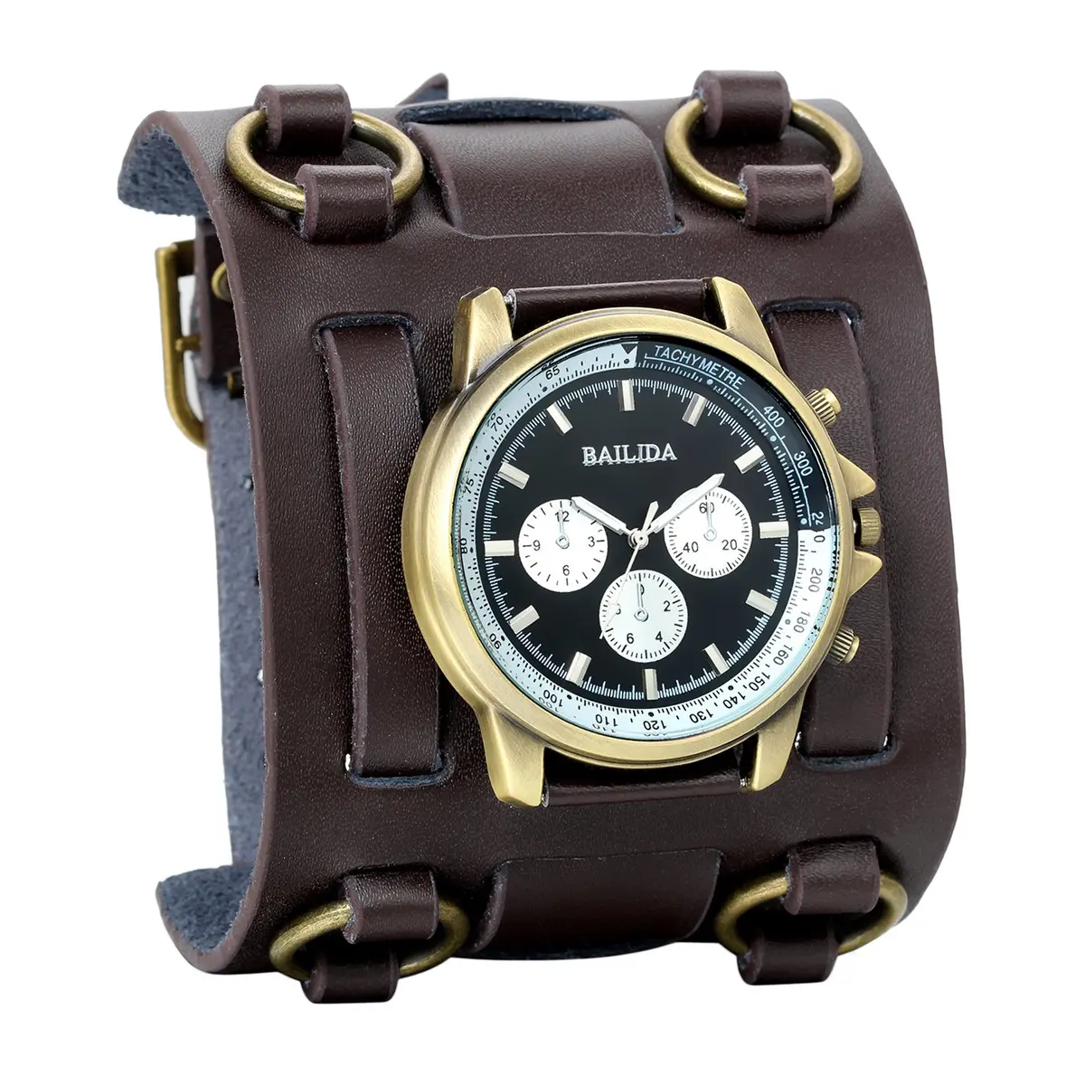 Avaner Mens Retro Steampunk Rock Leather Bracelet Watch 4.6cm Dial | Japanese Quartz Movement - main product image