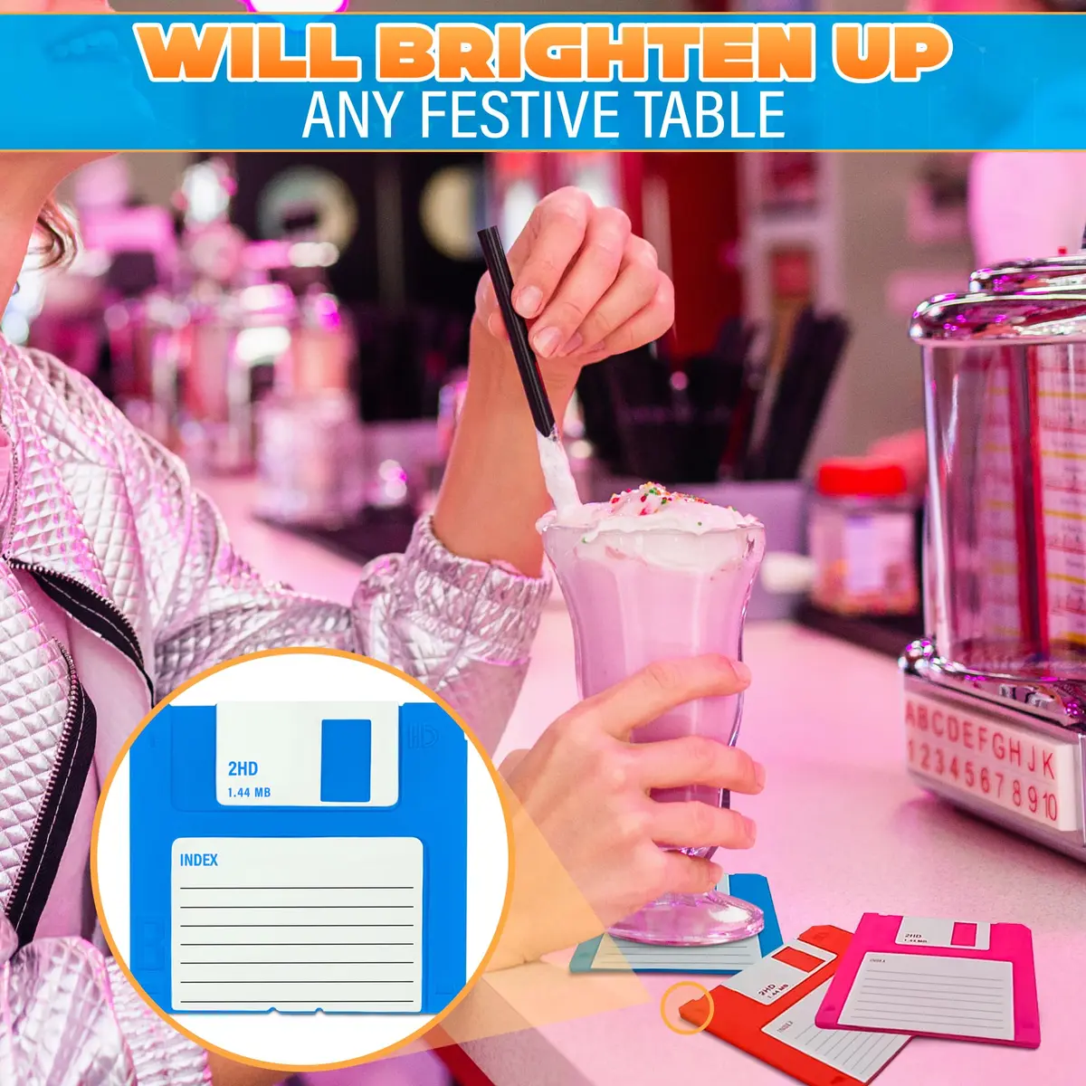 DIMROM 6 Pcs Retro Floppy Coaster for Desk | 3.54"x3.54" Silicone, 80's Nostalgia - view 8