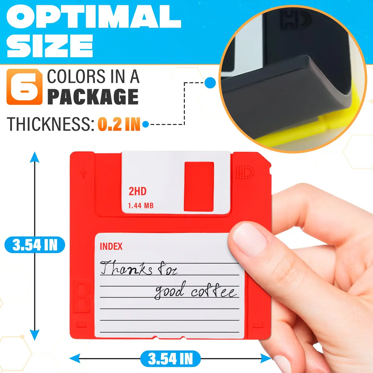 DIMROM 6 Pcs Retro Floppy Coaster for Desk | 3.54"x3.54" Silicone, 80's Nostalgia - view 2