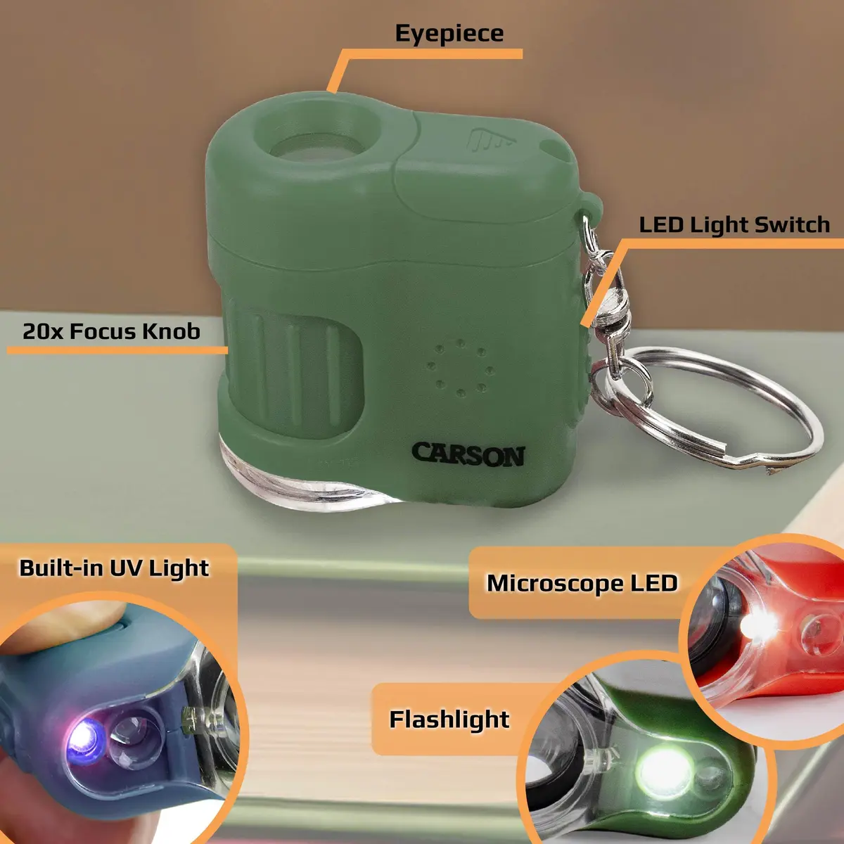 Carson MicroMini 20x LED Lighted Pocket Microscope with UV & Flashlight | Compact STEM Tool for Kids & Adults - view 2
