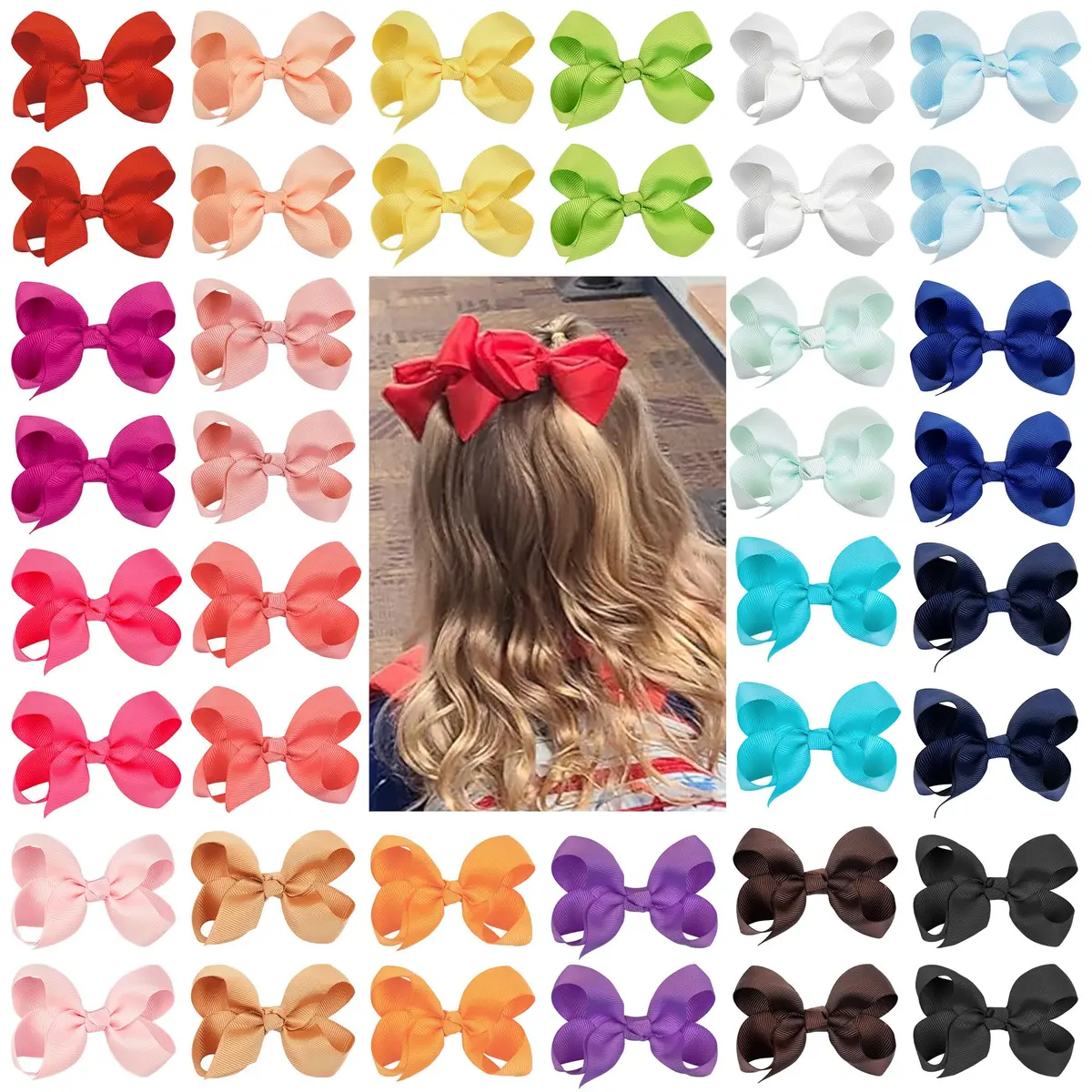 CÉLLOT 3 inch Hair Bows for Girls | Grosgrain Ribbon Toddler Hair Accessories with Alligator Clips (40 pcs, Multicolor) - main product image