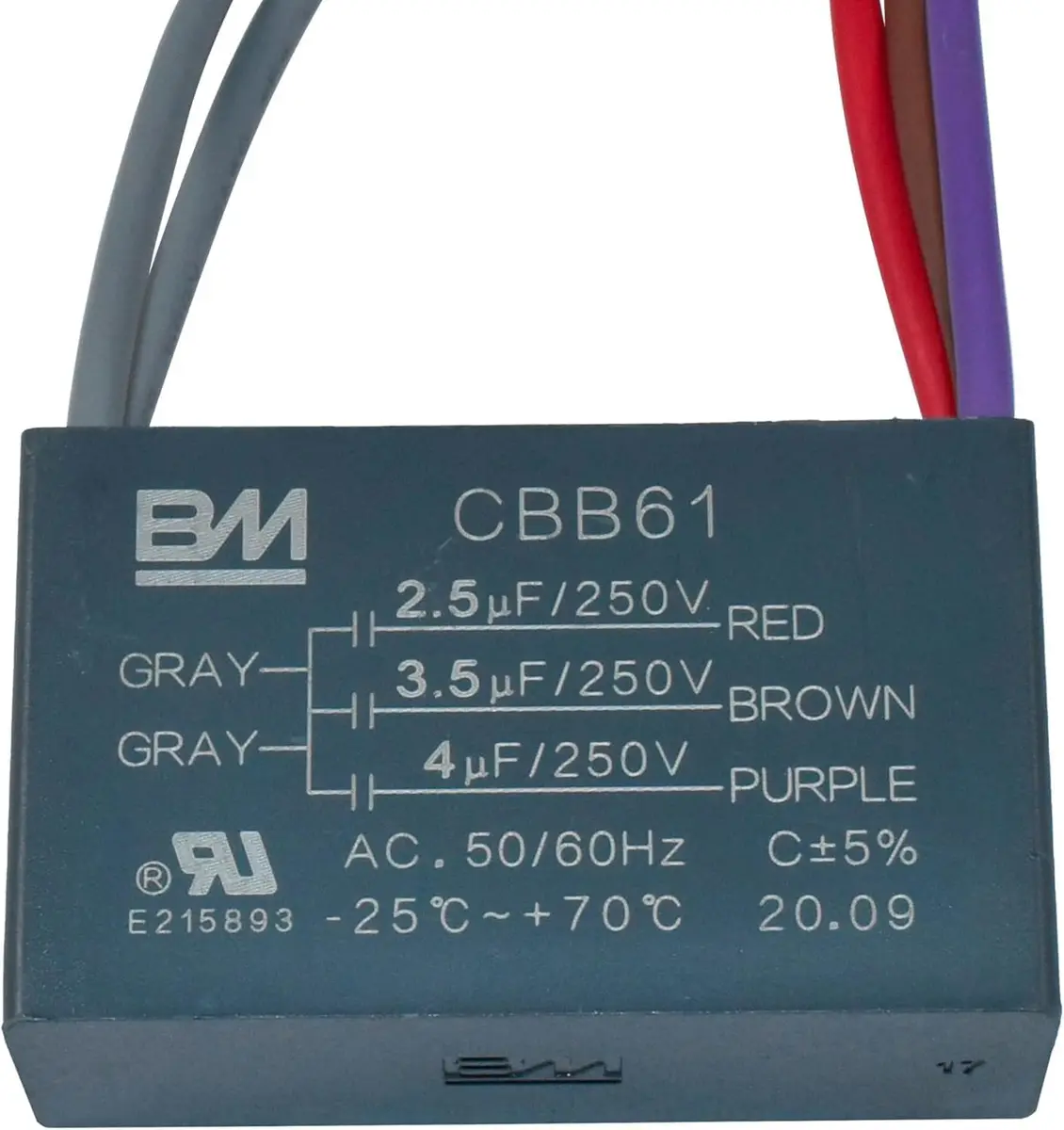 HQRP Ceiling Fan Capacitor 2-Pack | UL Listed, 2.5uf+3.5uf+4uf, 250VAC, 5-Wire, Gray - view 6