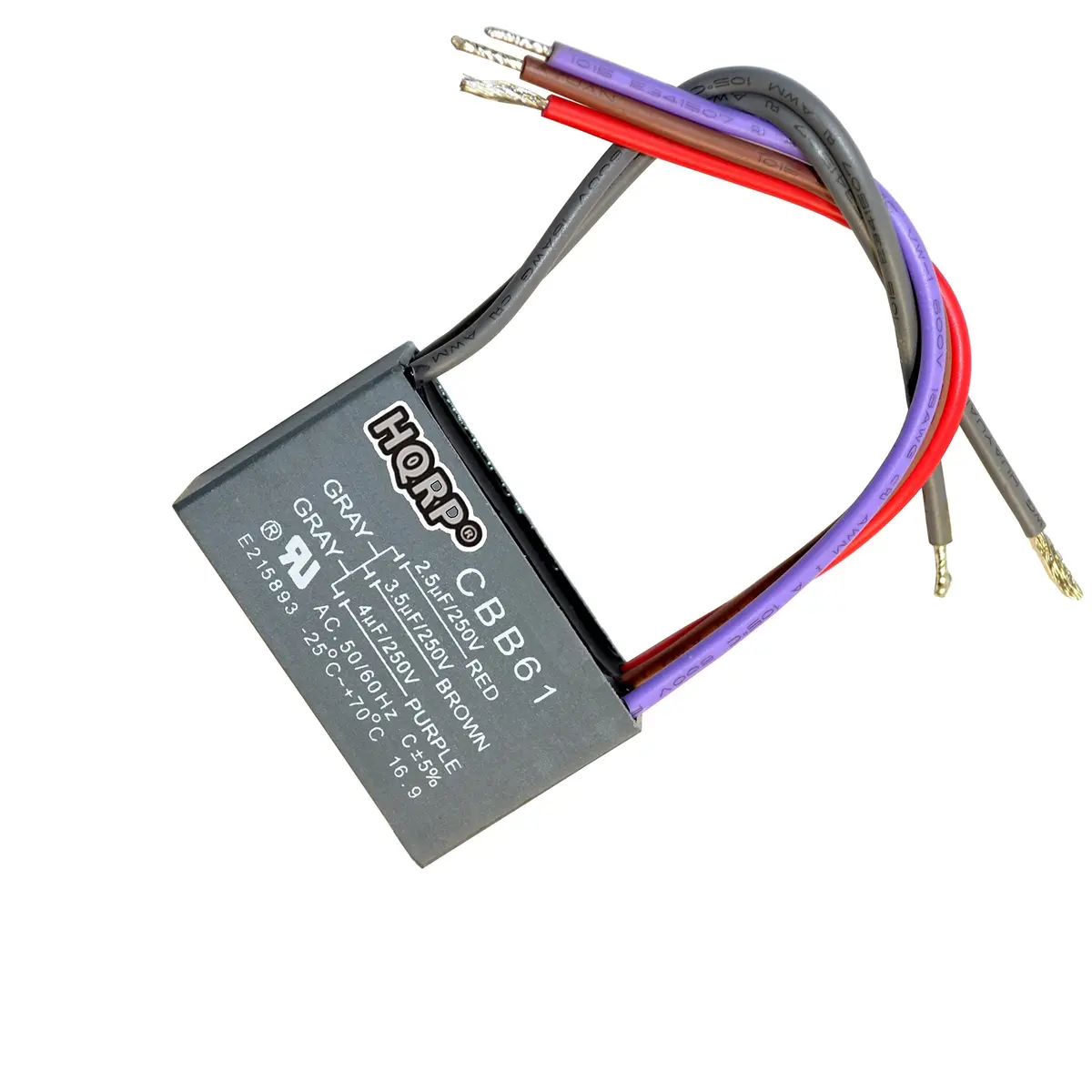 HQRP Ceiling Fan Capacitor 2-Pack | UL Listed, 2.5uf+3.5uf+4uf, 250VAC, 5-Wire, Gray - view 2