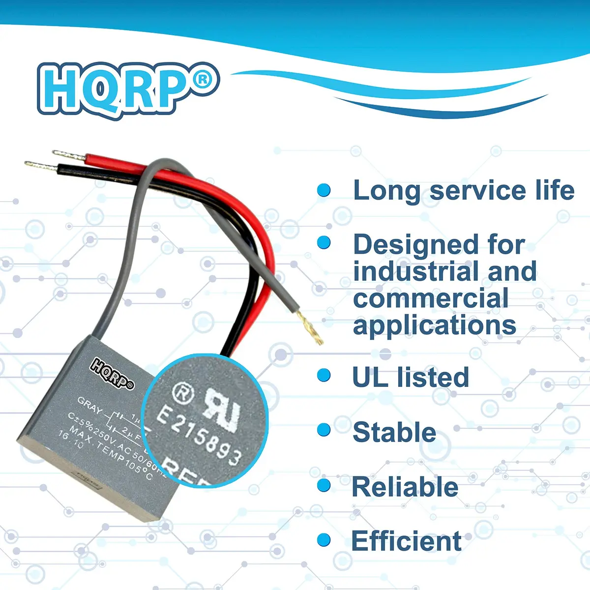 HQRP Ceiling Fan Capacitor 2-Pack | UL Listed, 2.5uf+3.5uf+4uf, 250VAC, 5-Wire, Gray - view 3