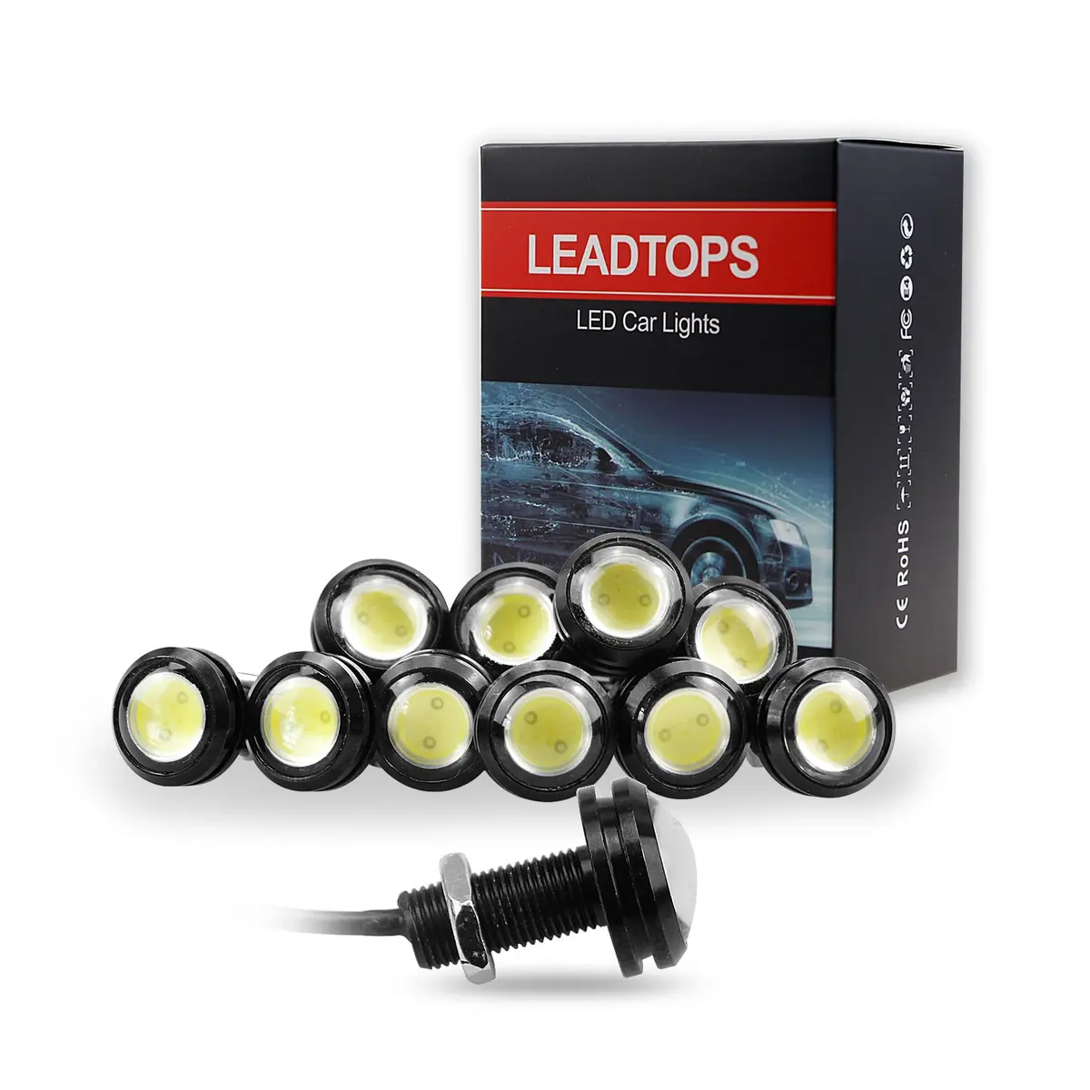 LEADTOPS 10Pcs 18mm 12V Eagle Eye LED Car Fog DRL Daytime Running Light Backup Reverse Tail Rock Lights White - main product image