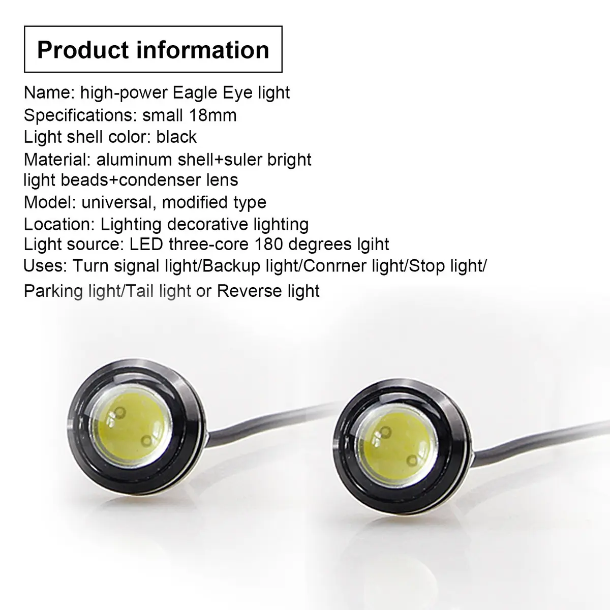 LEADTOPS 10Pcs 18mm 12V Eagle Eye LED Car Fog DRL Daytime Running Light Backup Reverse Tail Rock Lights White - view 6
