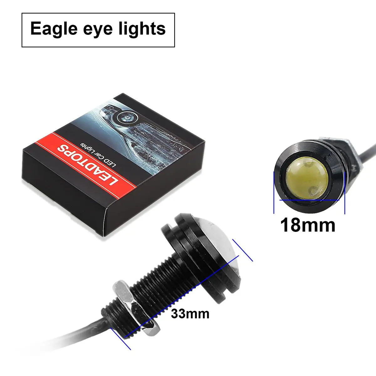 LEADTOPS 10Pcs 18mm 12V Eagle Eye LED Car Fog DRL Daytime Running Light Backup Reverse Tail Rock Lights White - view 3