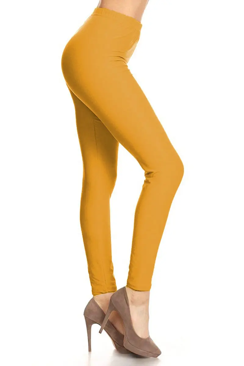 Leggings Depot Womens 1" Waistband High Waisted Solid Leggings Pants (Full Length, Mustard, One Size) - main product image