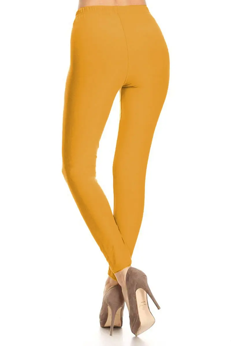 Leggings Depot Womens 1" Waistband High Waisted Solid Leggings Pants (Full Length, Mustard, One Size) - view 4