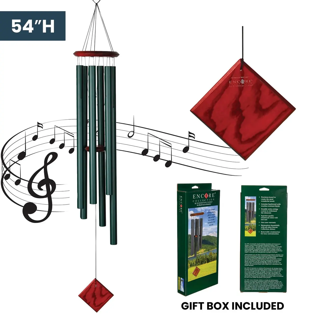 Woodstock Chimes Neptune Wind Chime for Outside 54" Evergreen | Deep Tone Sound for Garden & Patio - view 7