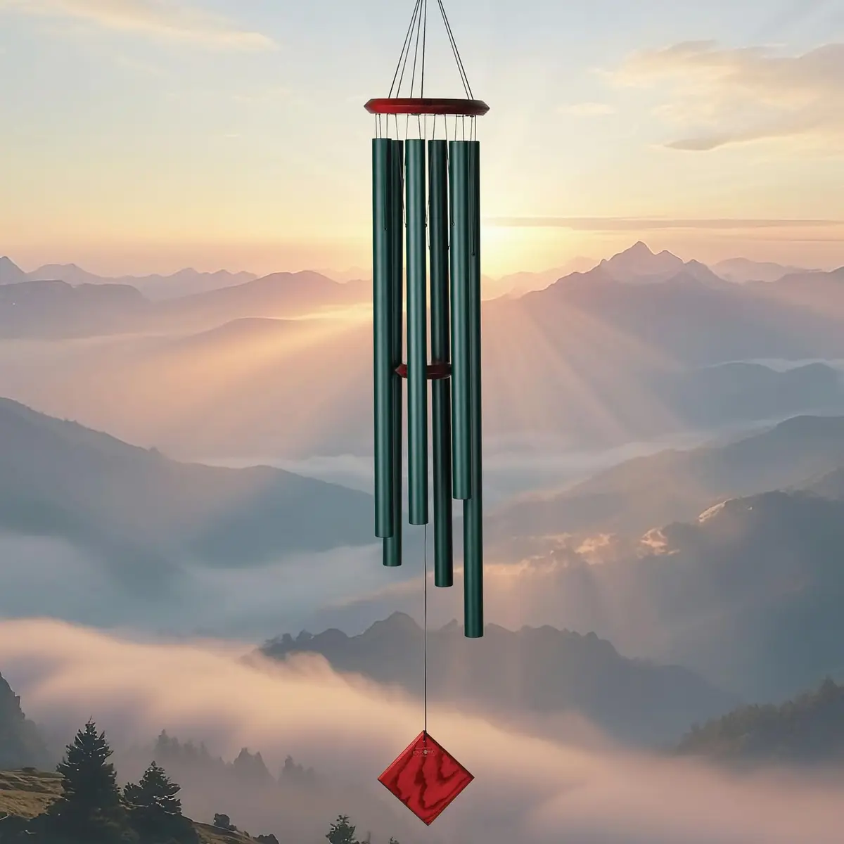 Woodstock Chimes Neptune Wind Chime for Outside 54" Evergreen | Deep Tone Sound for Garden & Patio - view 9