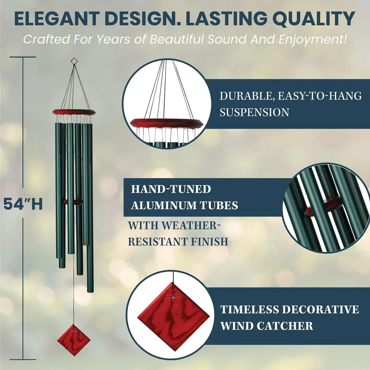 Woodstock Chimes Neptune Wind Chime for Outside 54" Evergreen | Deep Tone Sound for Garden & Patio - view 4