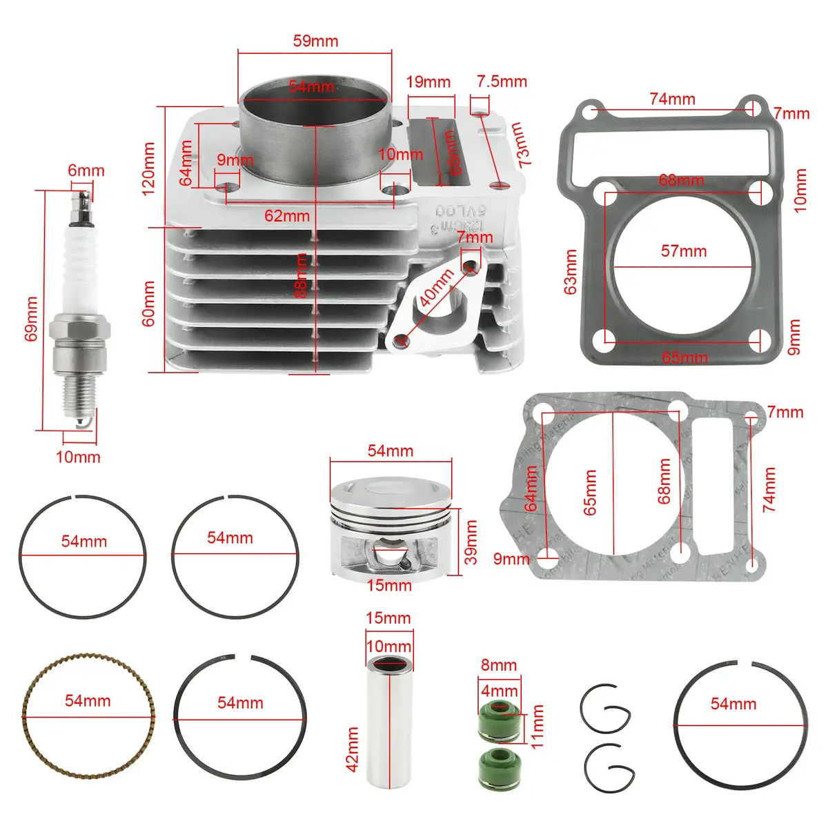 FLYPIG 54mm Cylinder Piston Top End Rebuild Kit for Yamaha TTR125 TTR125E | 125cc Displacement, Durable Aftermarket Replacement - view 2