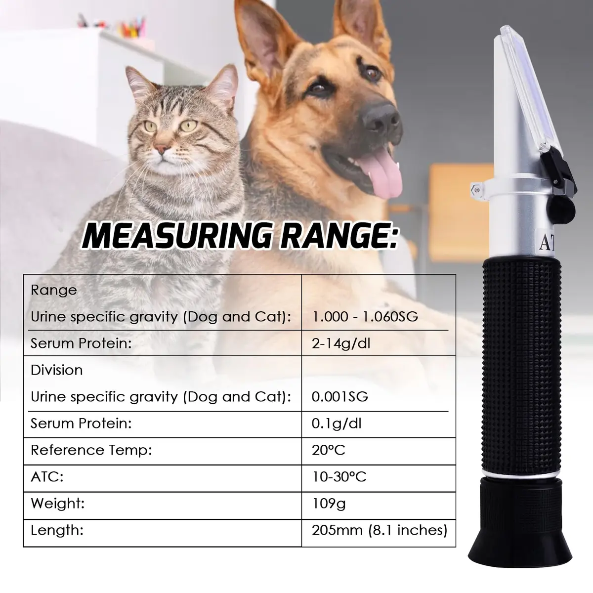 TEKCOPLUS 3-in-1 Animal Clinical Refractometer Urine SG & Serum Protein with ATC 20.5 cm (8.1 in) | Veterinary Health Index Tester - view 5