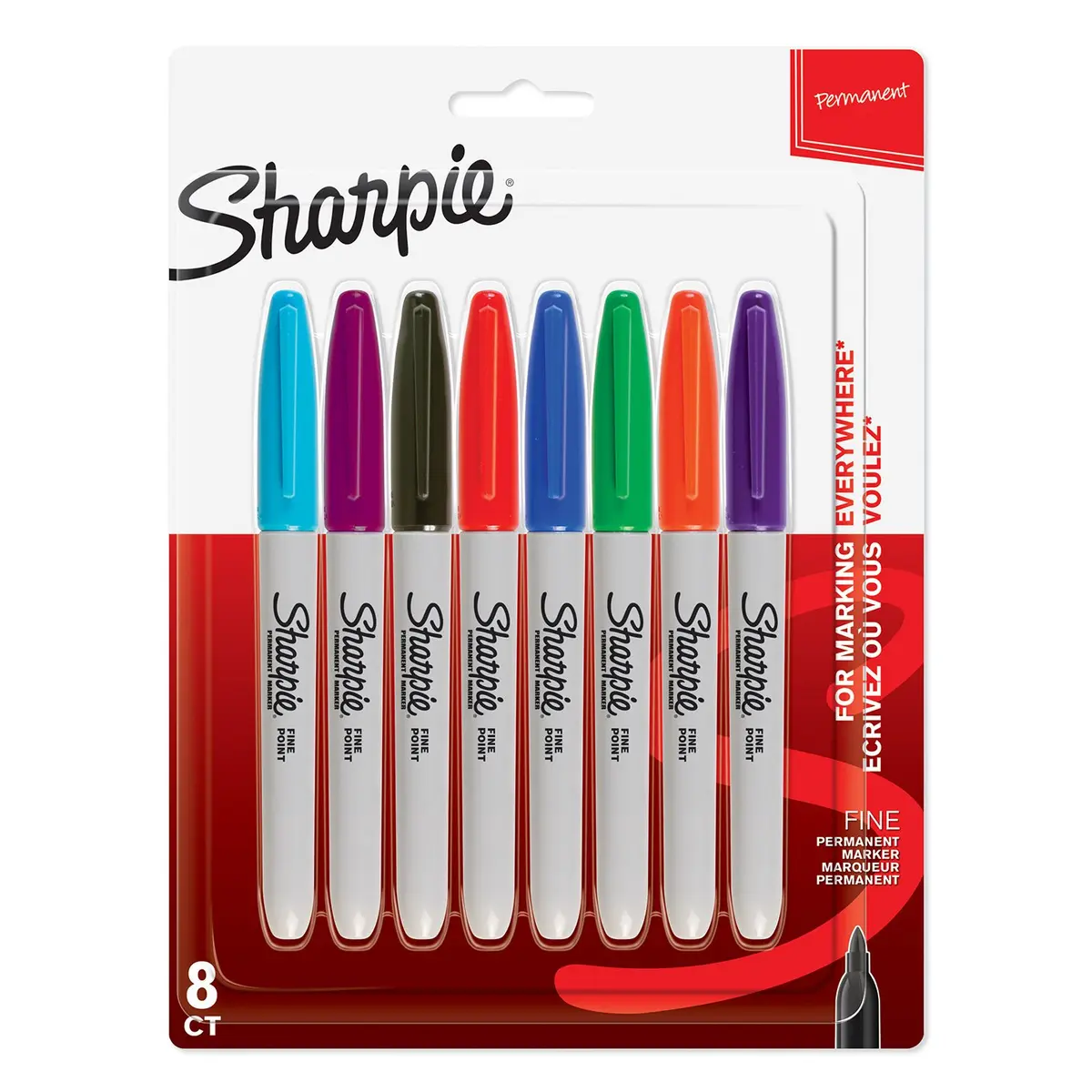 Sharpie Fine Tip Permanent Marker - Assorted Colours (Pack of 8) | Ultra-precise, water-resistant, quick-drying - main product image