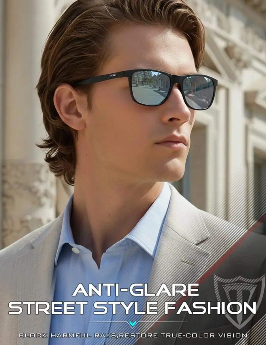ATTCL Black-Silver Polarized Sunglasses for Men - Retro Metal Frame, Mirrored Lenses - view 3
