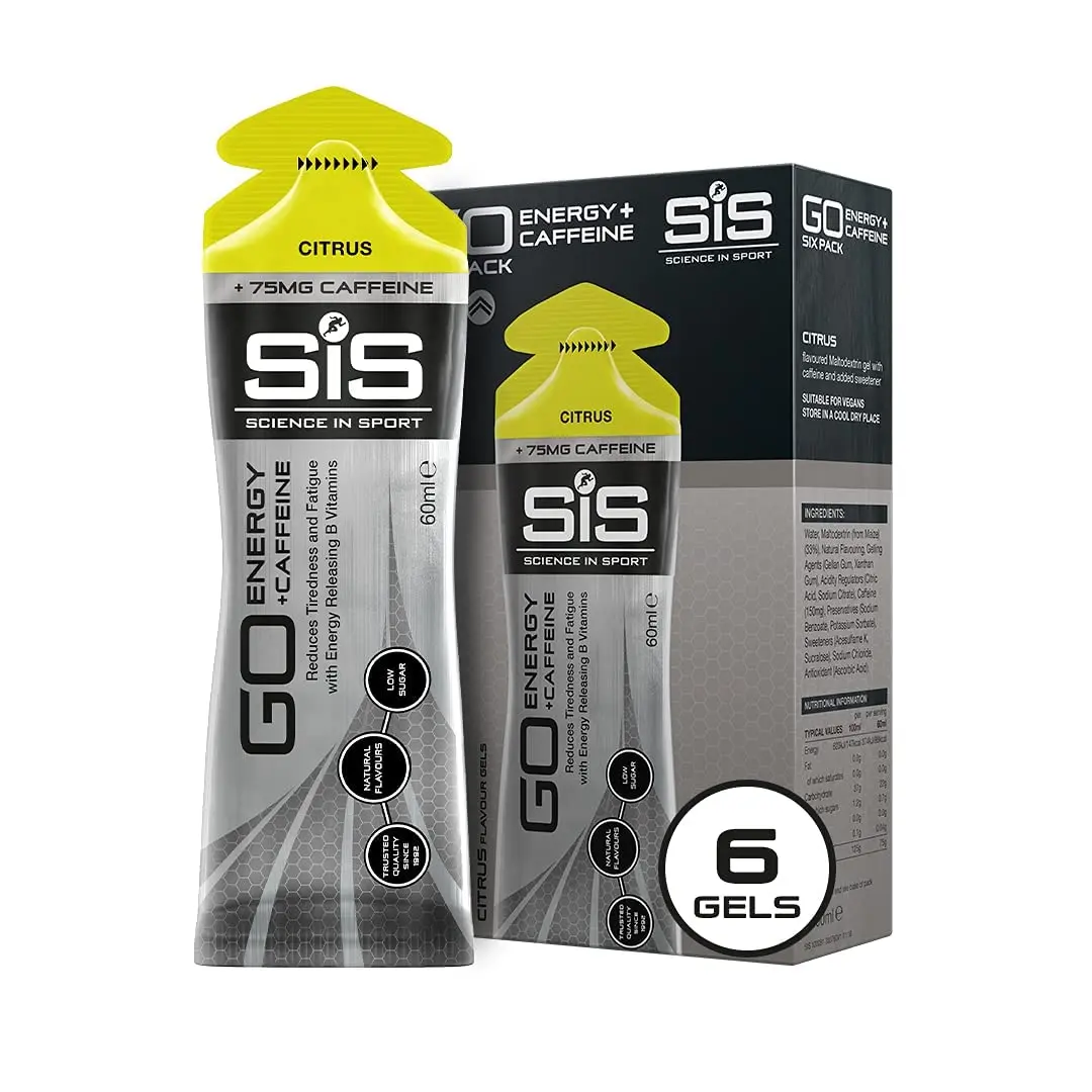 Science in Sport SiS GO Energy + Caffeine Gel, 22g Carbs, 75mg Caffeine, Citrus, 6 Count | Isotonic, Vegan, No Water Needed - main product image