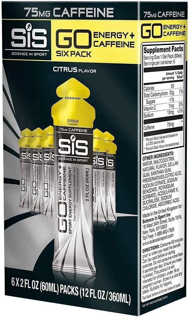 Science in Sport SiS GO Energy + Caffeine Gel, 22g Carbs, 75mg Caffeine, Citrus, 6 Count | Isotonic, Vegan, No Water Needed - view 8