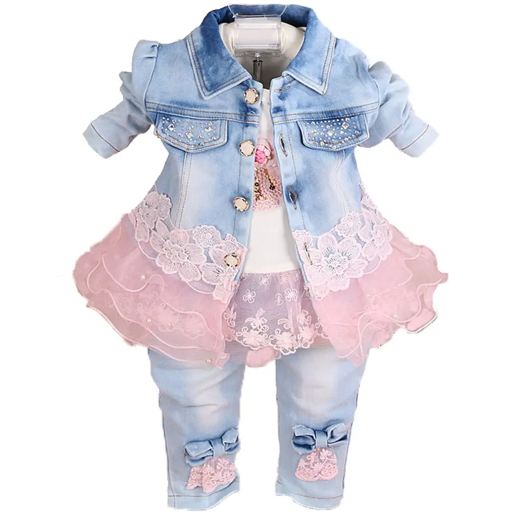 Yao Baby Girls Denim Clothing Sets 3 Pieces | Cotton & Polyester, Comfortable & Stylish (70-120 chars) - main product image