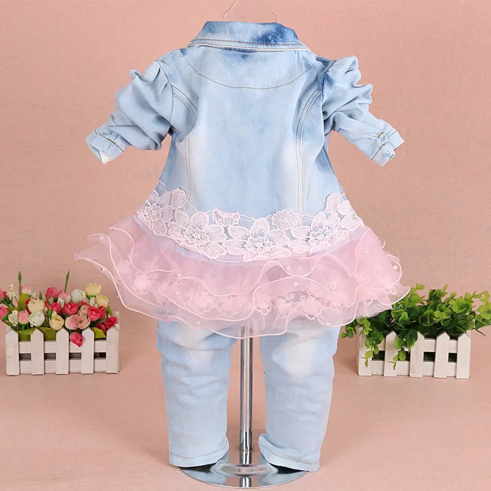 Yao Baby Girls Denim Clothing Sets 3 Pieces | Cotton & Polyester, Comfortable & Stylish (70-120 chars) - view 2