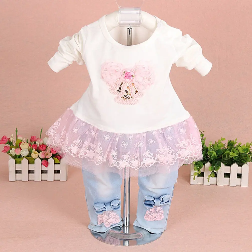 Yao Baby Girls Denim Clothing Sets 3 Pieces | Cotton & Polyester, Comfortable & Stylish (70-120 chars) - view 3