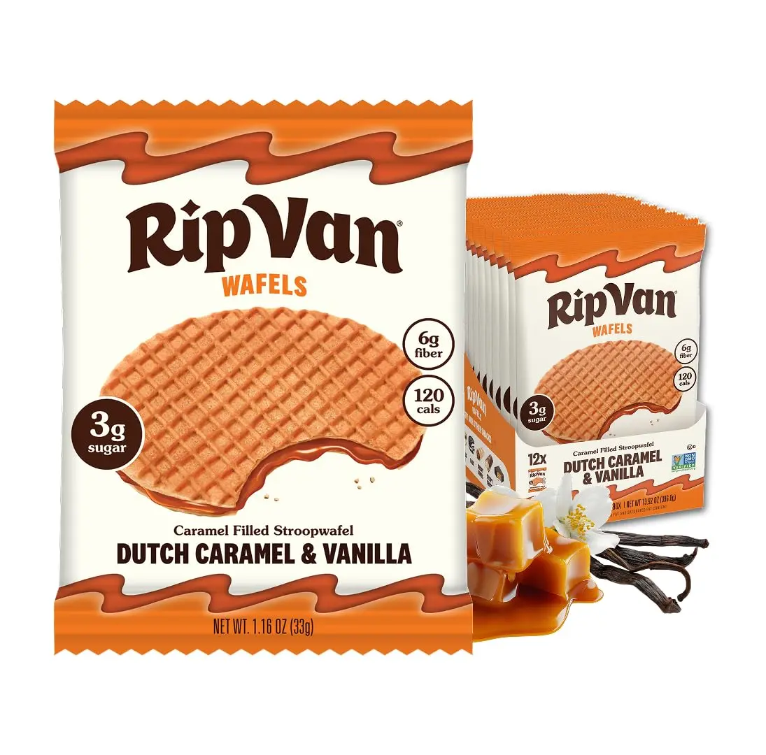 Rip Van Wafels Dutch Caramel & Vanilla Stroopwafels | Low Sugar, Keto Friendly, 12 Count - main product image