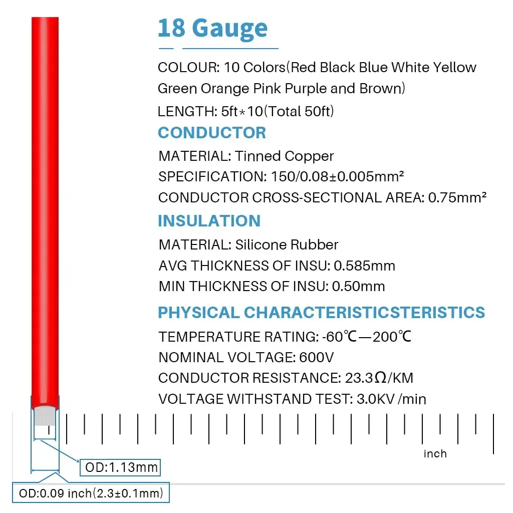 BNTECHGO 18 AWG Silicone Wire Kit - 10 Colors, 5ft Each | 50ft Total - view 2