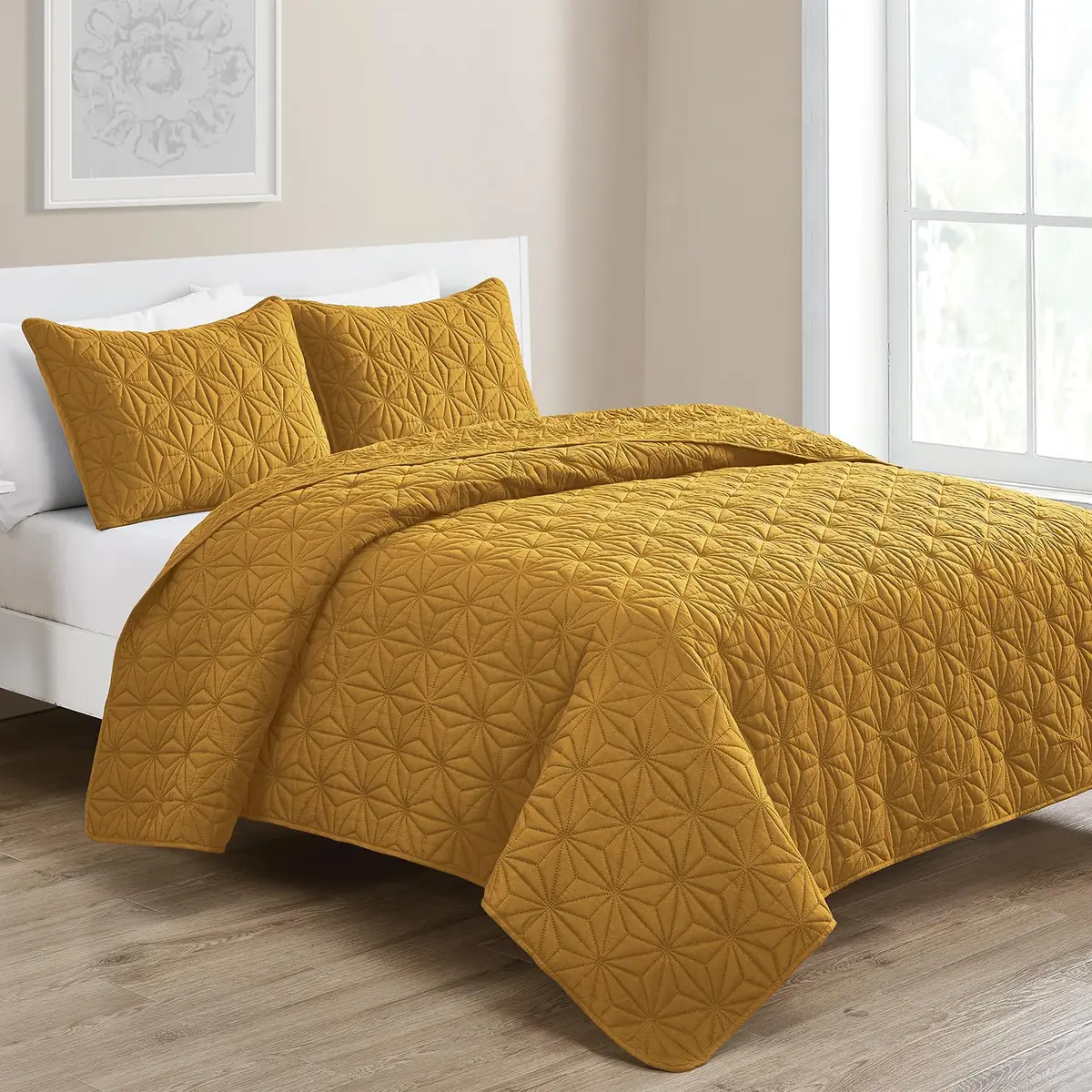 VCNY Home Kaleidoscope Quilt Set, Full/Queen 3-Piece, Gold | Geometric Pattern, Breathable Microfiber - view 2
