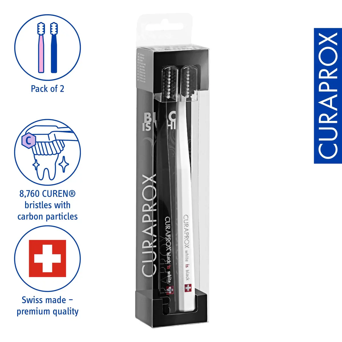 Curaprox Black is White Duo Toothbrushes | 5460 Curen Filaments, Whitening-Friendly - view 2