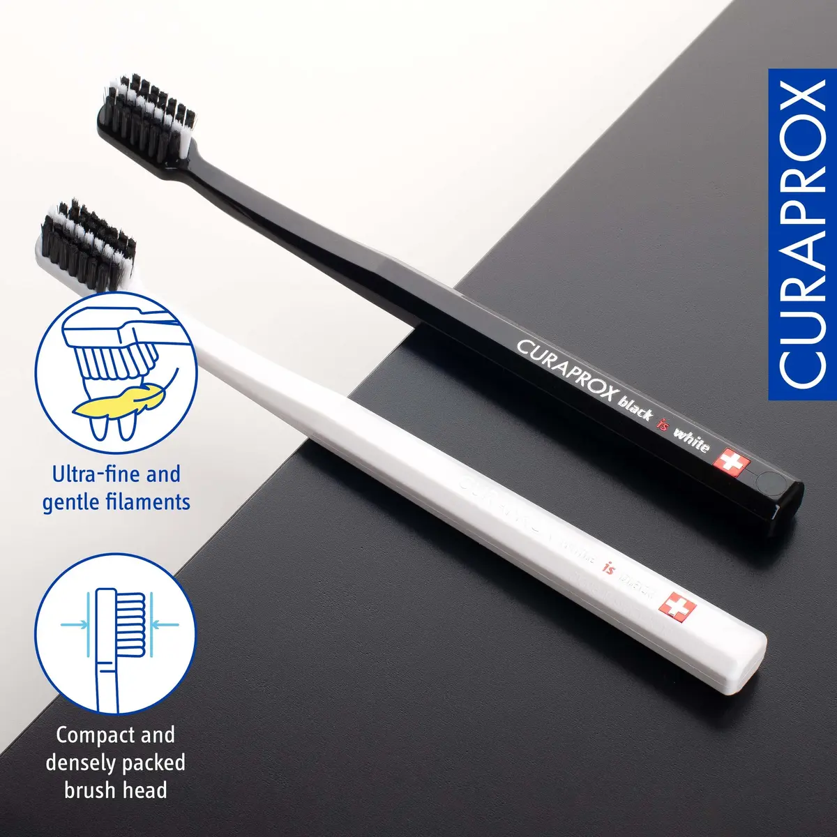 Curaprox Black is White Duo Toothbrushes | 5460 Curen Filaments, Whitening-Friendly - view 3