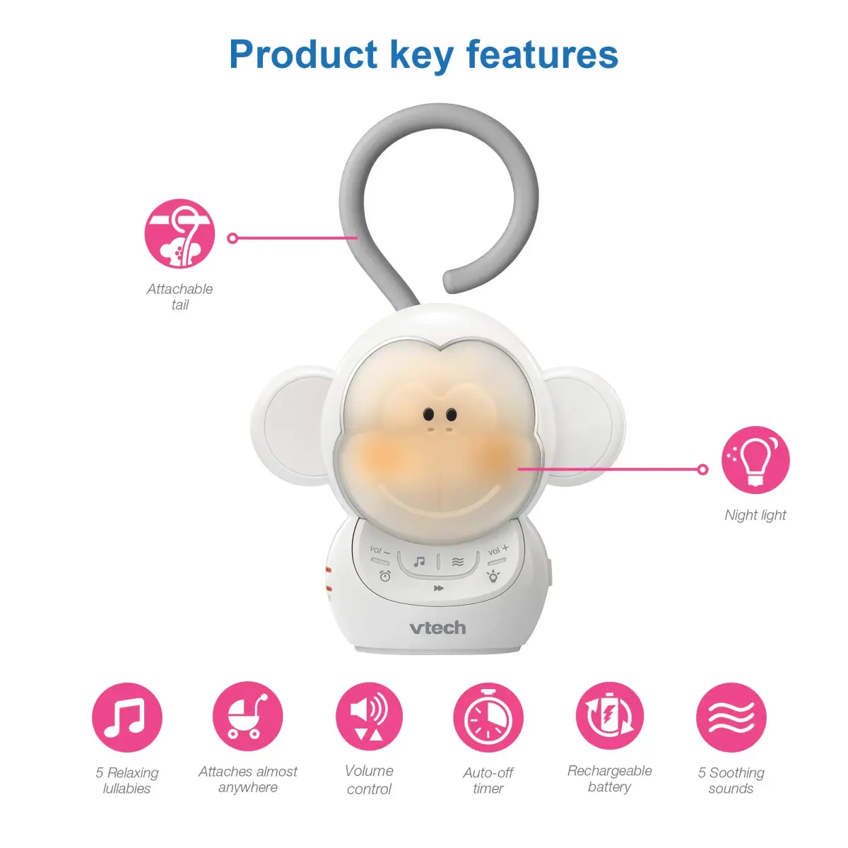 VTech Myla The Monkey Baby Sleep Soother with White Noise Machine | Rechargeable Battery - view 2