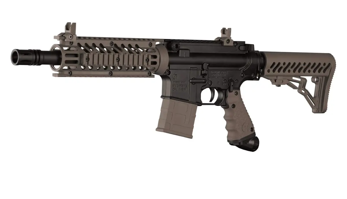 Tippmann TMC Marker Dark Earth (Black/Tan) | Authentic Magfed AR Style Paintball Gun with Dual Feed - view 2