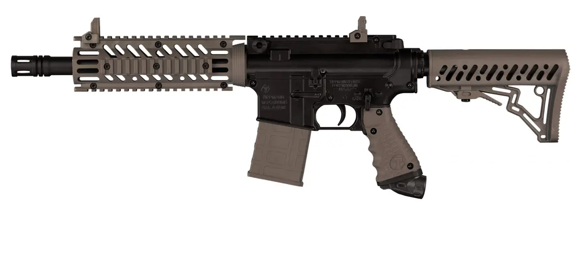 Tippmann TMC Marker Dark Earth (Black/Tan) | Authentic Magfed AR Style Paintball Gun with Dual Feed - view 3