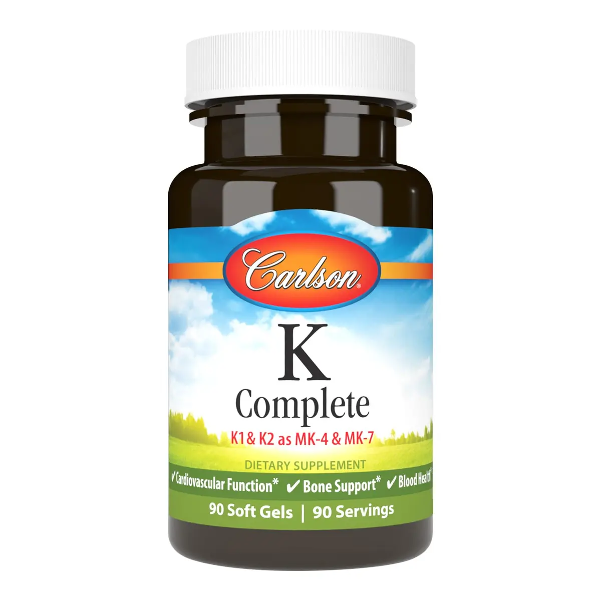 Carlson K Complete Vitamin K-1, K2 as MK-4, 90 Softgels | Supports Bone & Heart Health - main product image