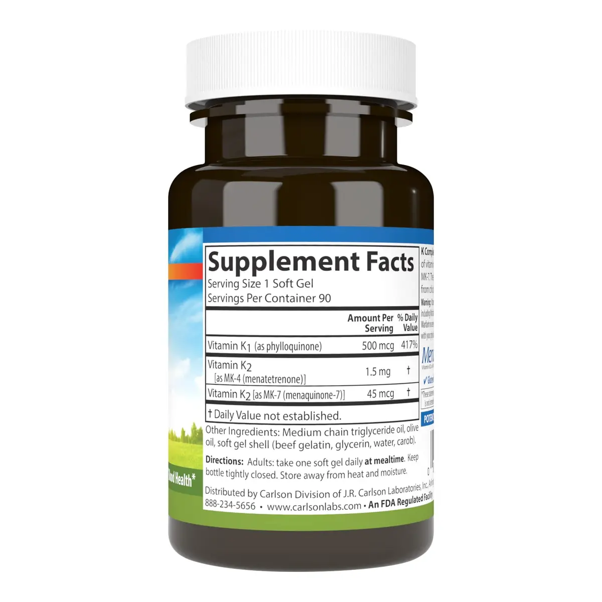 Carlson K Complete Vitamin K-1, K2 as MK-4, 90 Softgels | Supports Bone & Heart Health - view 2