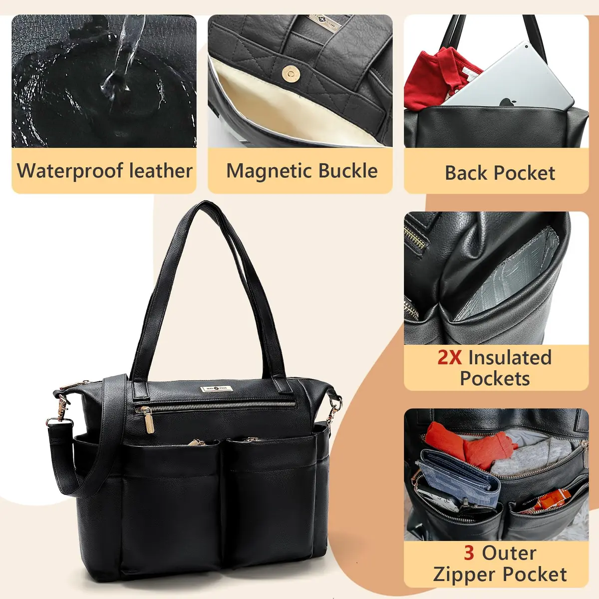 miss fong Diaper Bag Tote Leather Diaper Bag Backpack Pañaleras Para Bebe | Spacious, Stylish & Practical for Moms & Dads - view 5