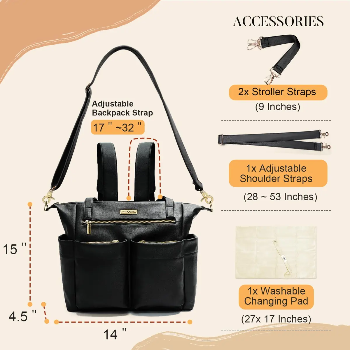 miss fong Diaper Bag Tote Leather Diaper Bag Backpack Pañaleras Para Bebe | Spacious, Stylish & Practical for Moms & Dads - view 3