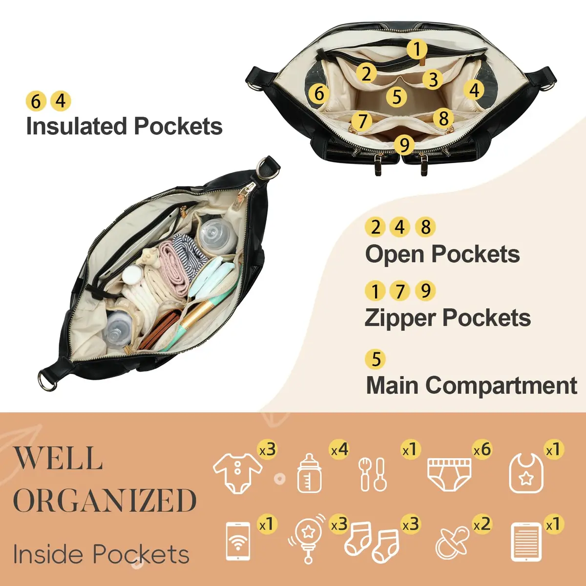 miss fong Diaper Bag Tote Leather Diaper Bag Backpack Pañaleras Para Bebe | Spacious, Stylish & Practical for Moms & Dads - view 4